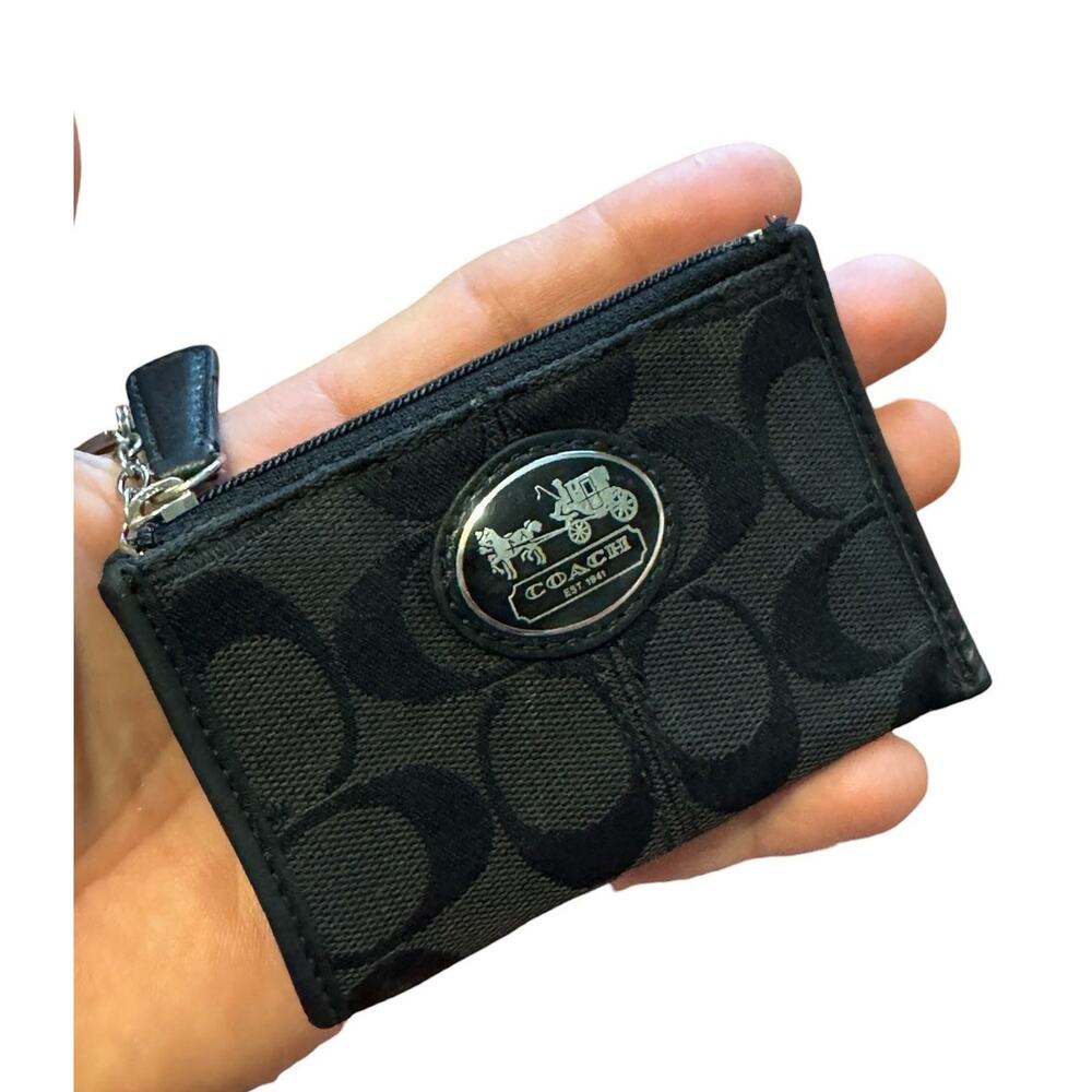 Coach Jacquard Logo Mini Skinny ID Case Keychain Coin Purse Vintage Y2K EUC! Blk